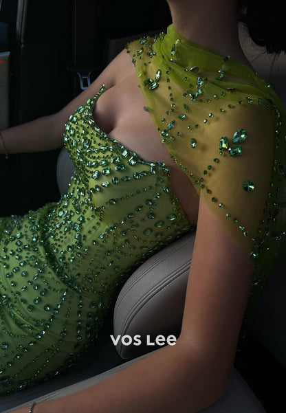 Sparkling Strapless Scoop Rhinestone Floor-Length Mermaid Prom Dresses