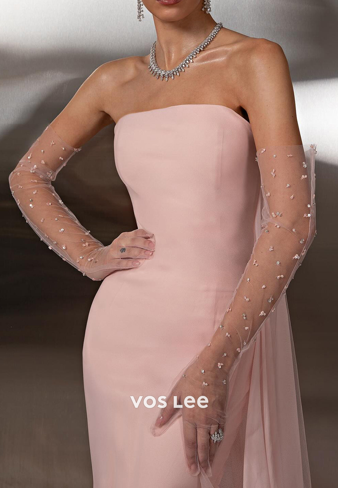 Tube Top Floral Embellished Pleated Mermaid Prom Dresses with Court Train