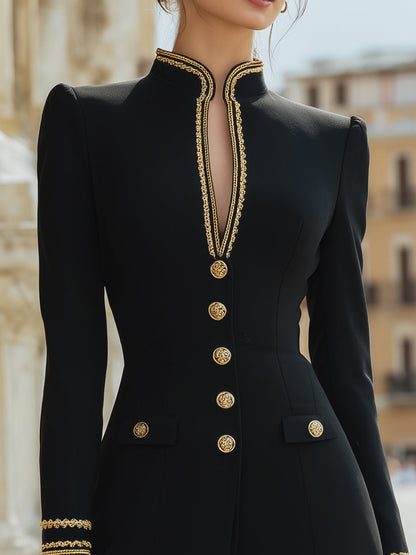 Military-Inspired Dress With Ornate Gold Trim
