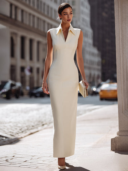 Sleeveless Collared Column Maxi Dress