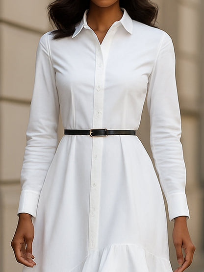 White Ruffled High-Low Shirt Dress