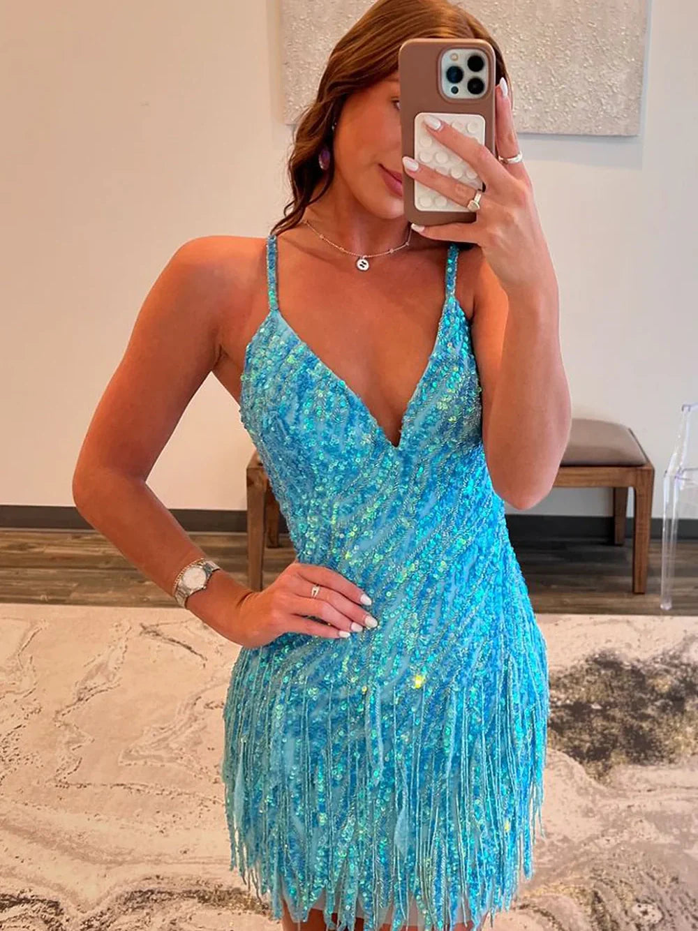 Sparkly Sheath Spaghetti Straps Orange Sequins Short Homecoming Dress VOS LEE Sparkly Sheath Spaghetti Straps Orange Sequins Short Homecoming Dress VOS LEE