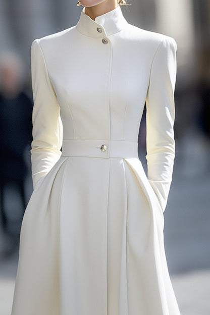 High-Neck Fit-and-Flare Coat Dress In Winter Ivory