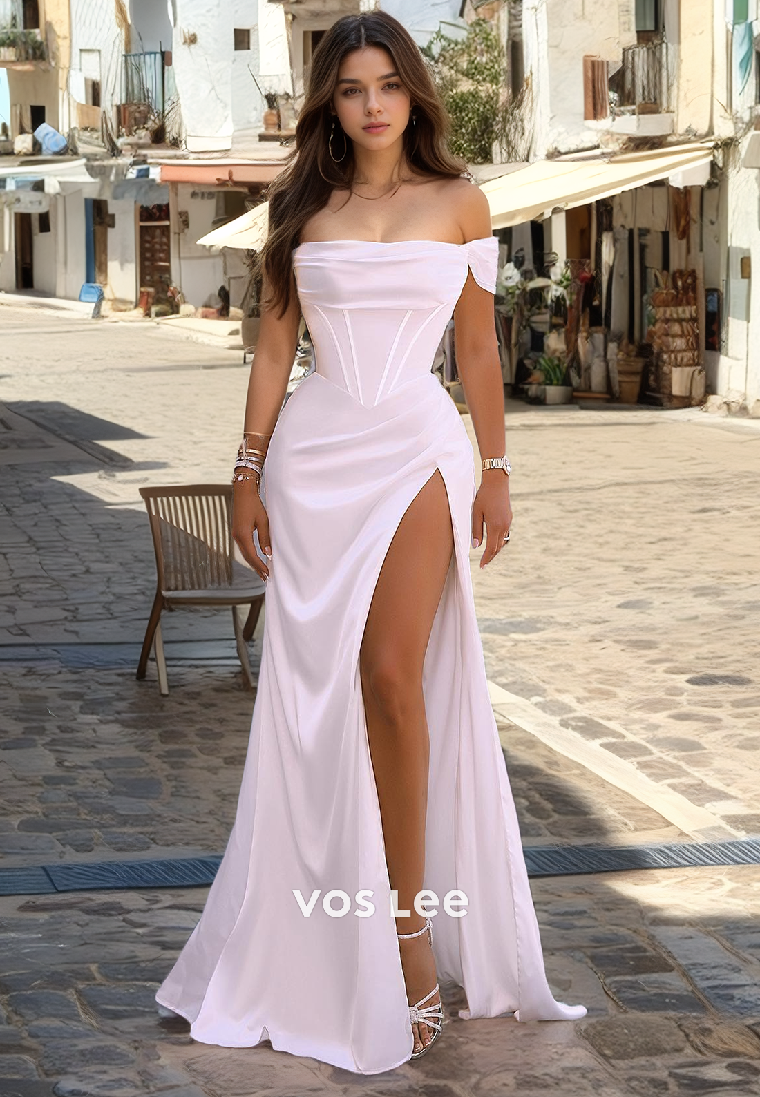 Royal Off-Shoulder Boho Wedding Dress Mermaid High Slit Sleeveless Bridal Dresses