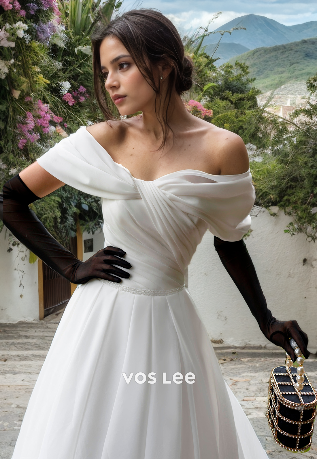 A-Lline Off Shoulder Organza Wedding Dress