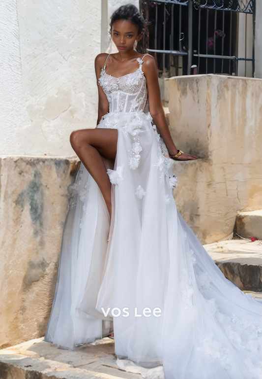 A-Line Sweetheart Empire Waist Beach Wedding Dress with Appliques