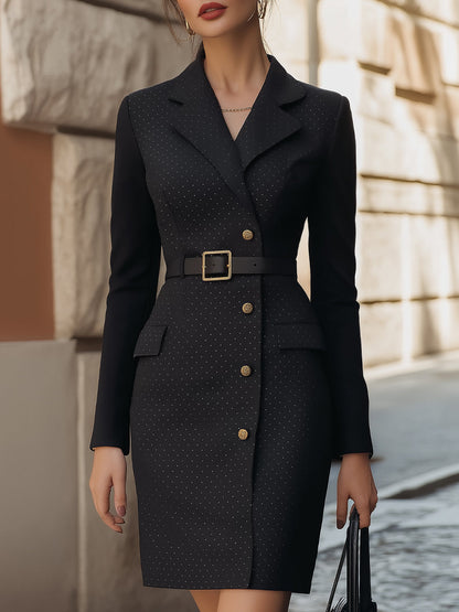 Polka Dot Buttoned Belted Dress