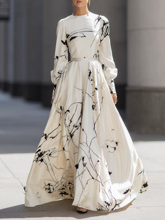 Ivory Maxi Dress With Abstract Black Print