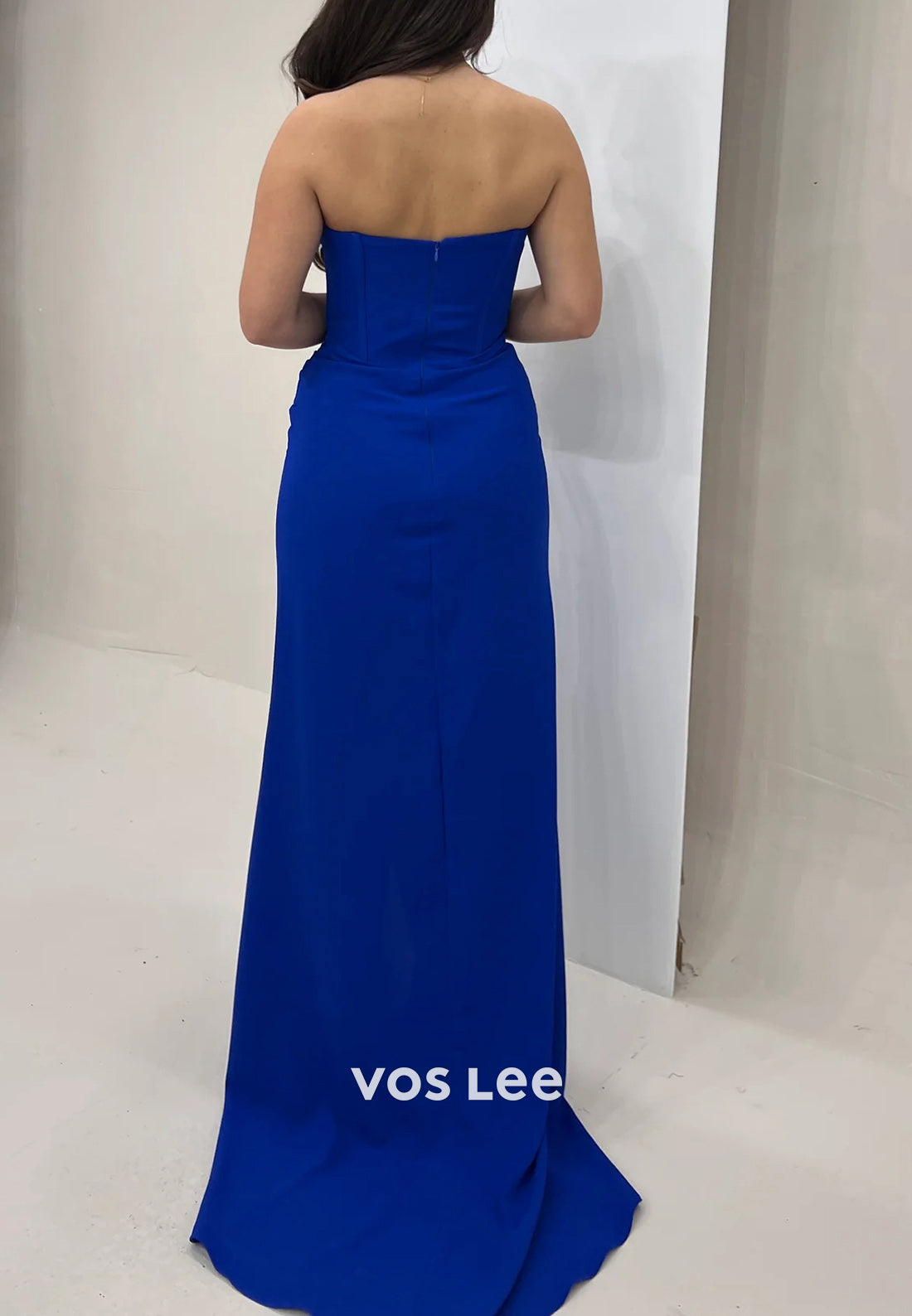 Couture & Ornate  Strapless Rhinestone Pleated Sheath Evening Dresses with Sweep Train