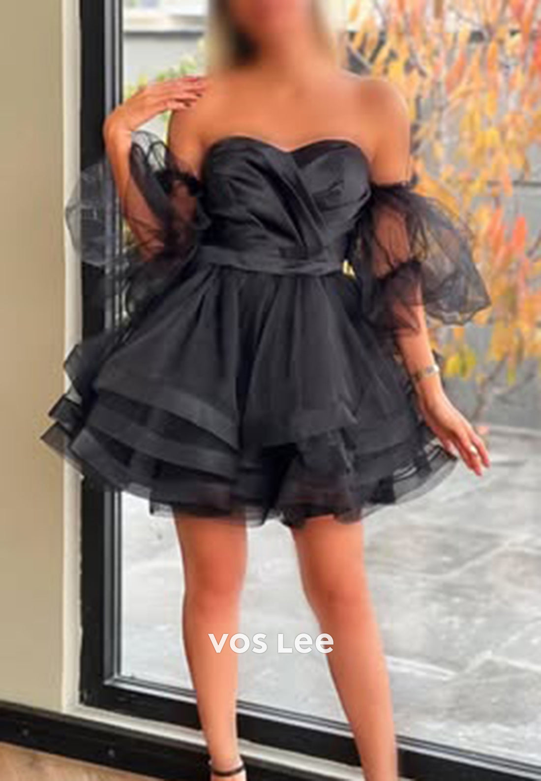 A-Line Tulle Short Sleeve Sweetheart Pleated Homecoming Dresses
