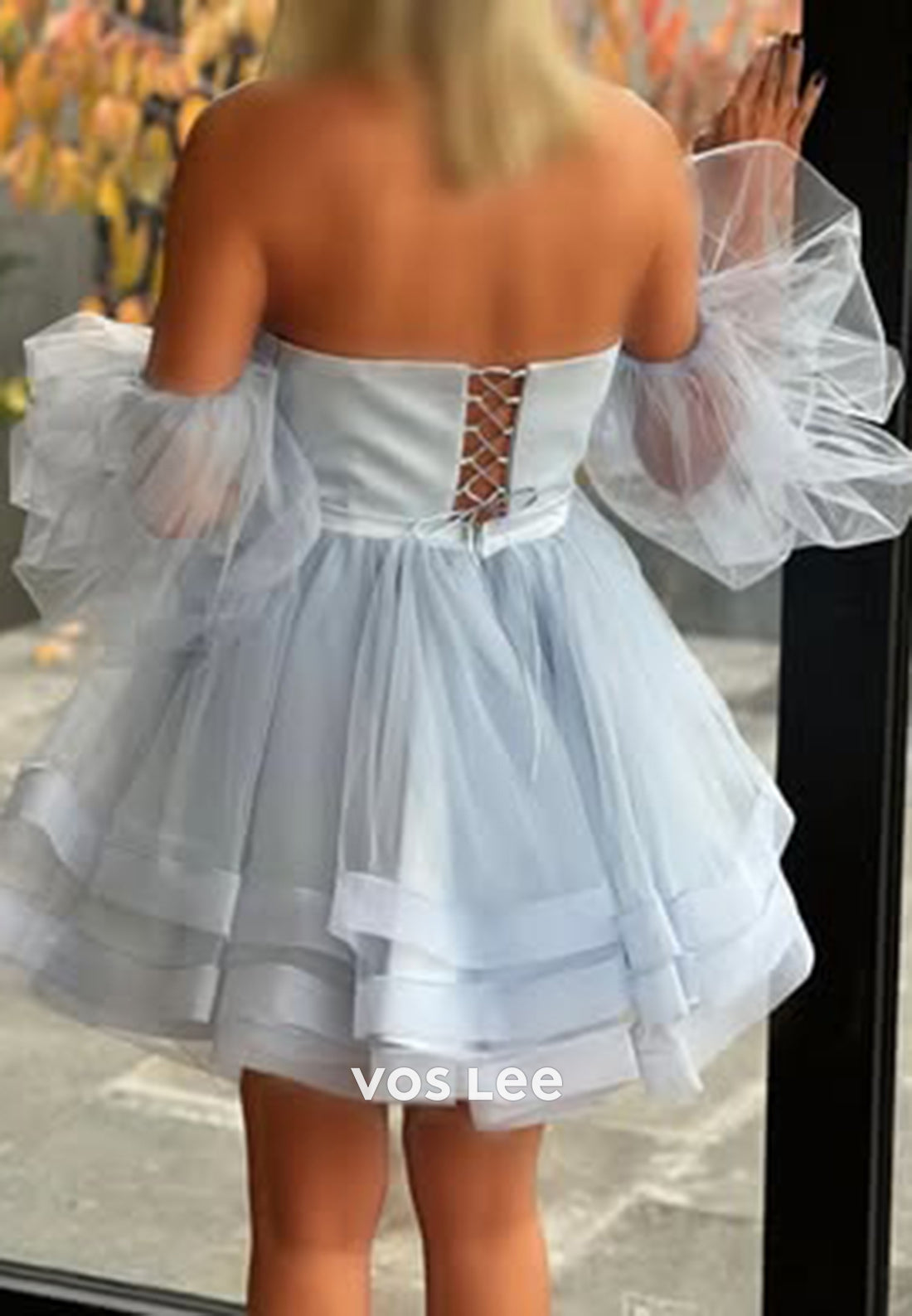 A-Line Tulle Short Sleeve Sweetheart Pleated Homecoming Dresses