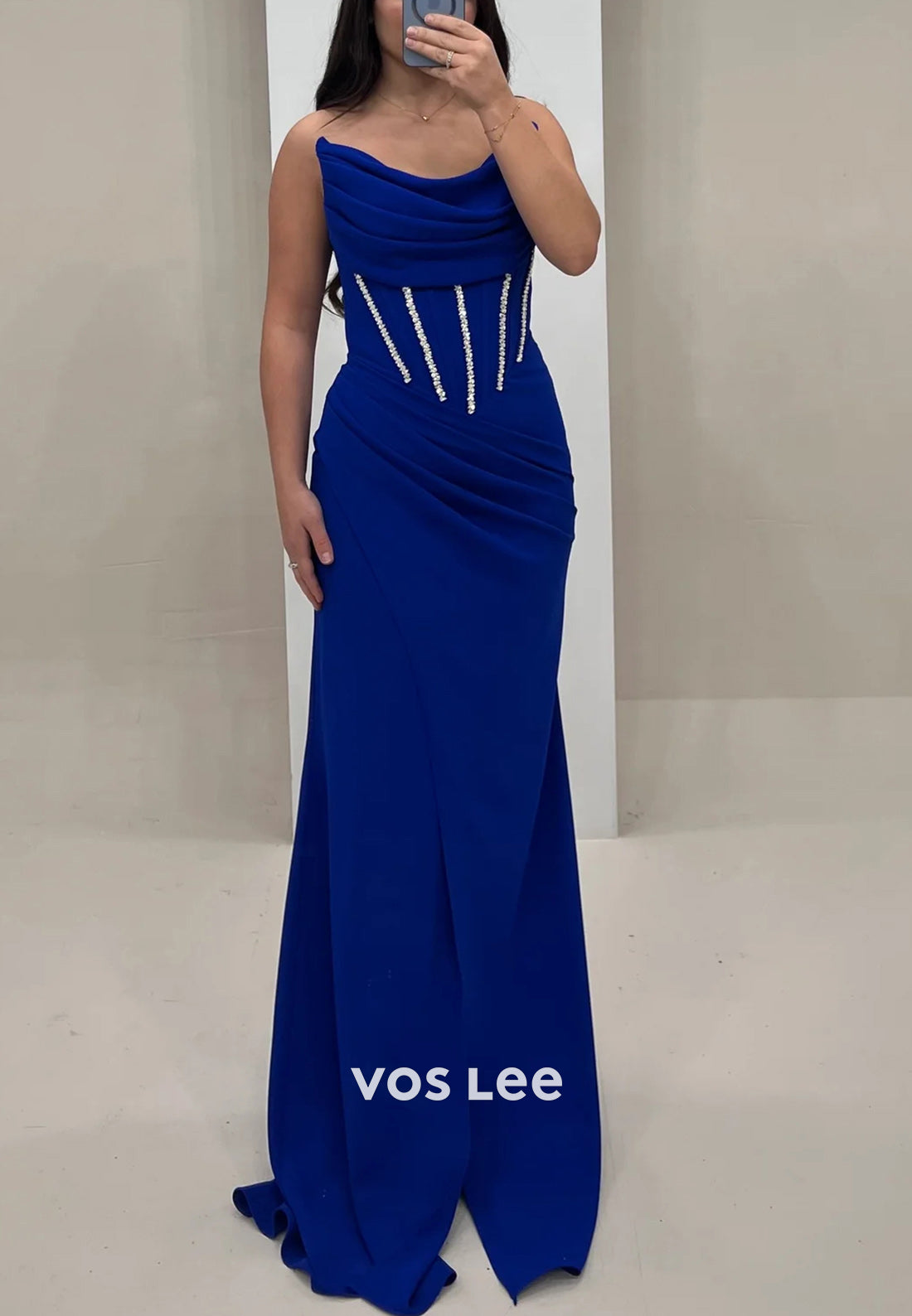 Couture & Ornate  Strapless Rhinestone Pleated Sheath Evening Dresses with Sweep Train