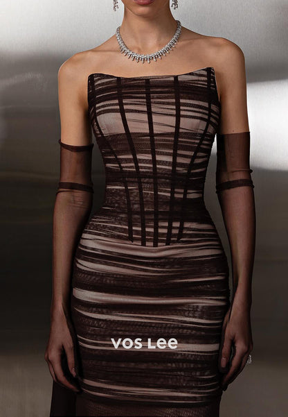 Sexy & Hot Tube Top Sleeveless Pleated Mermaid Prom Dresses with Court Train