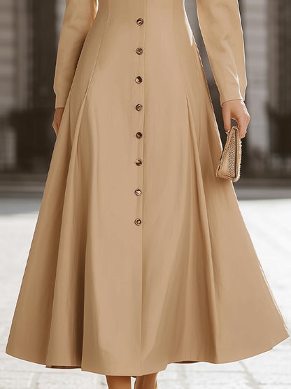 Vintage-Inspired A-Line Button-Down Midi Dress