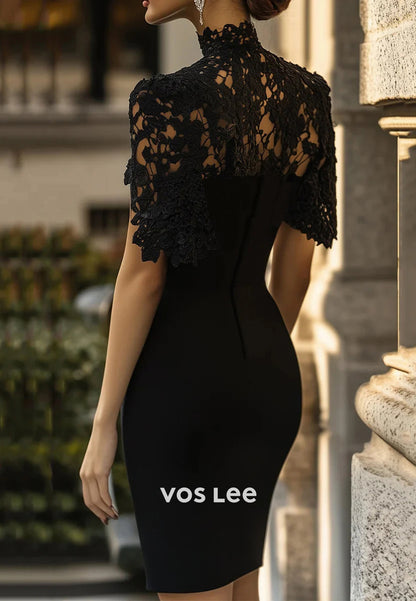 Mini Illusion Cutout Short Sleeve High Neck Mermaid Wedding Guest Dresses Party Dresses