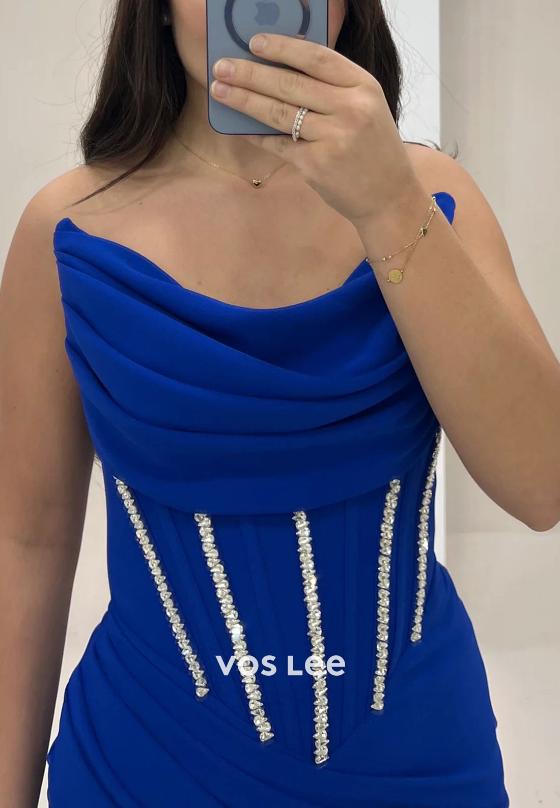 Couture & Ornate  Strapless Rhinestone Pleated Sheath Evening Dresses with Sweep Train