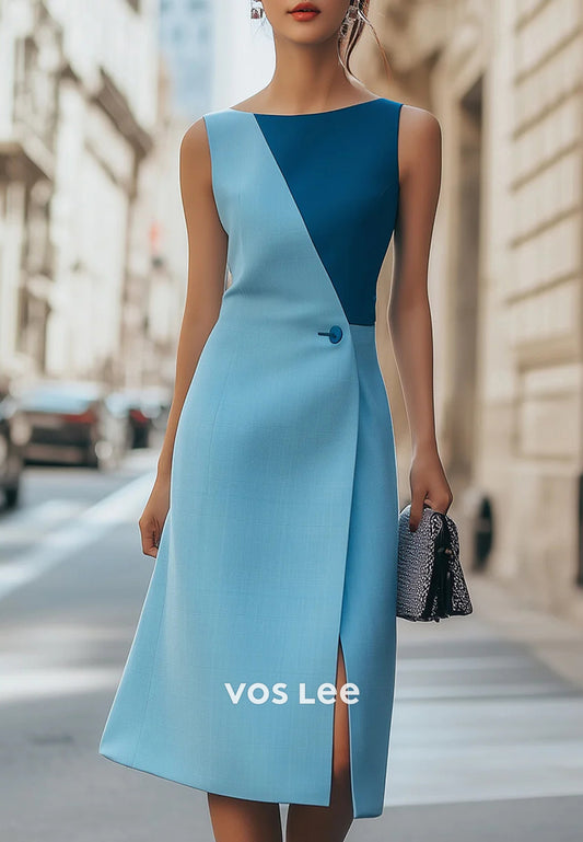 Classic & Timeless Scoop Tea-Length Sheath Wedding Guest Dresses with Side Split