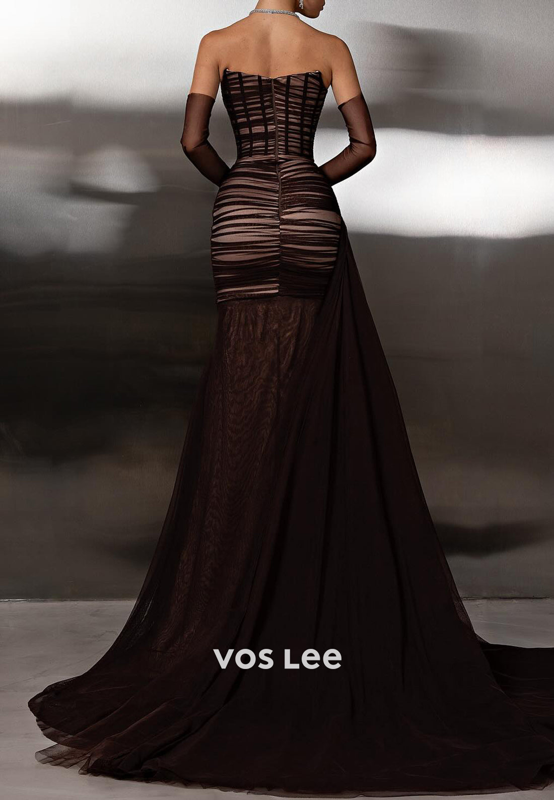 Sexy & Hot Tube Top Sleeveless Pleated Mermaid Prom Dresses with Court Train