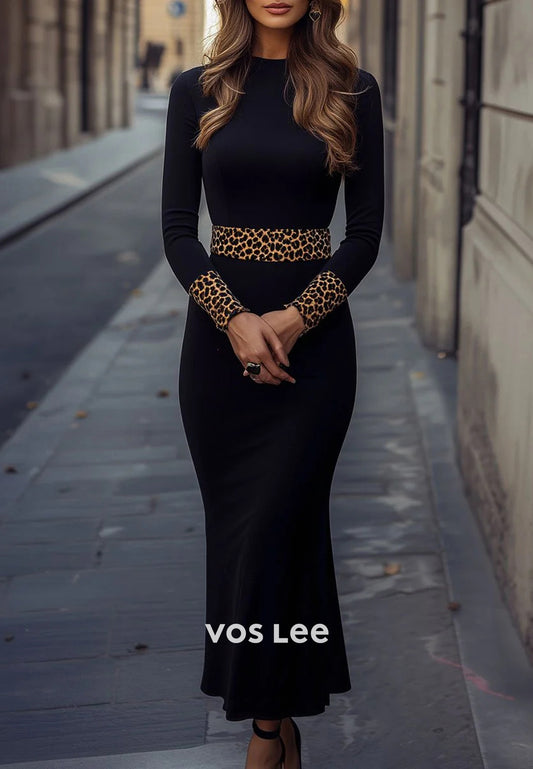 Simple & Casual Long Sleeve Scoop Ankle-Length Mermaid Wedding Guest Dresses