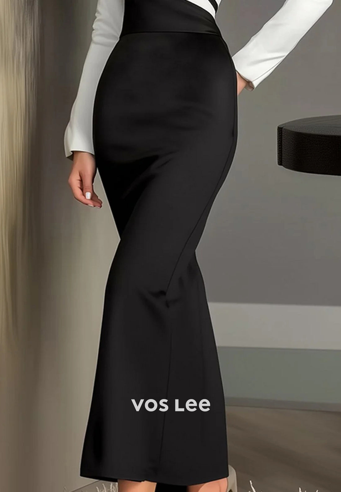 Long Sleeve Asymmetrical Neck Ankle-Length Long Mermaid Wedding Guest Dresses