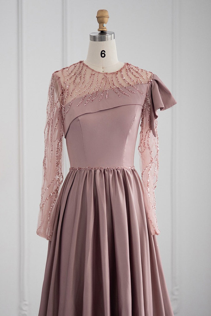 Amazing Jewel Neck A Line Evening Dress Long Sleeves With Appliques