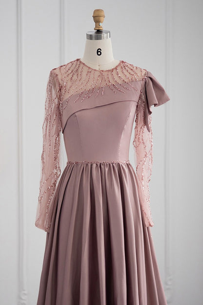 Amazing Jewel Neck A Line Evening Dress Long Sleeves With Appliques
