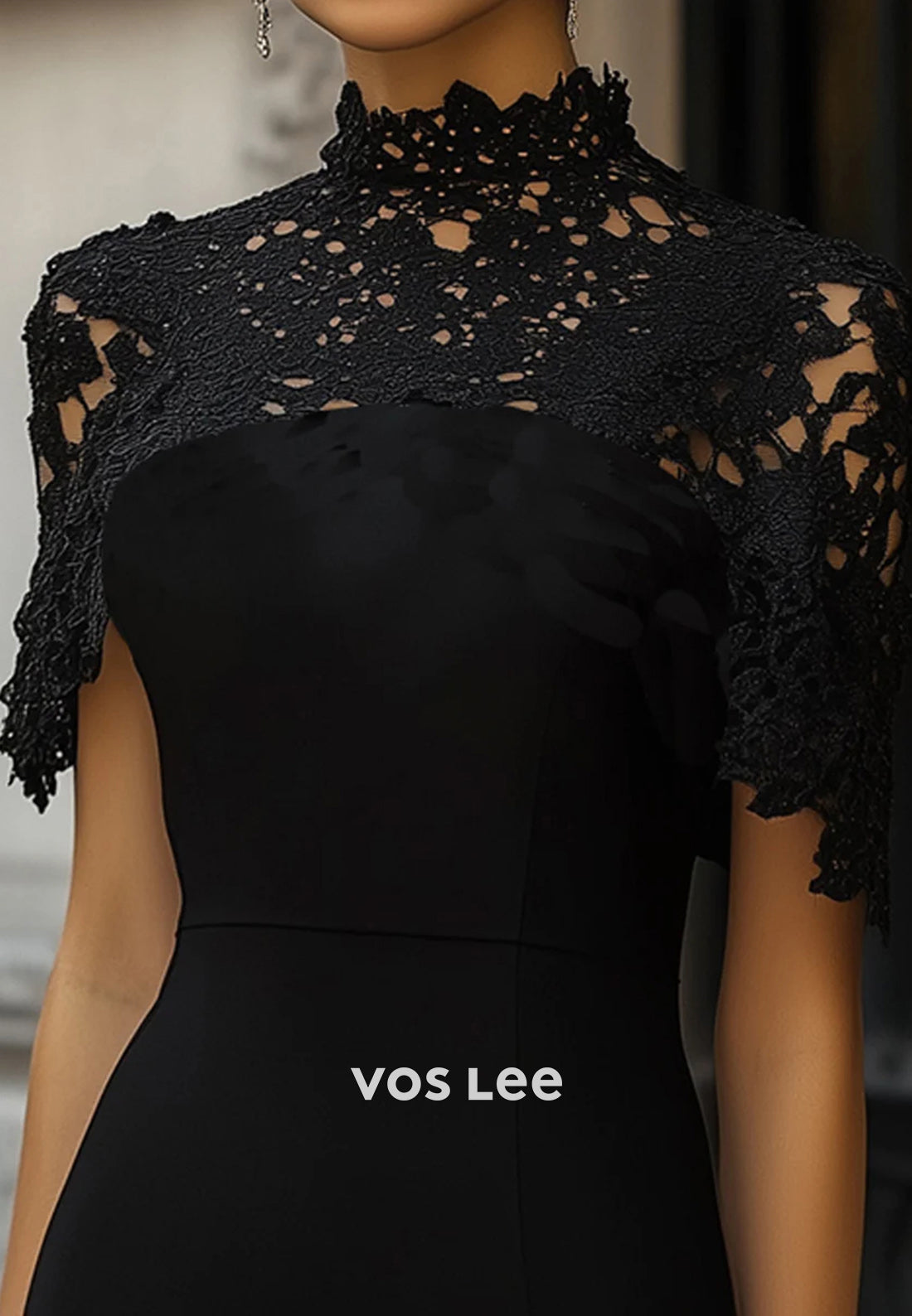 Mini Illusion Cutout Short Sleeve High Neck Mermaid Wedding Guest Dresses Party Dresses