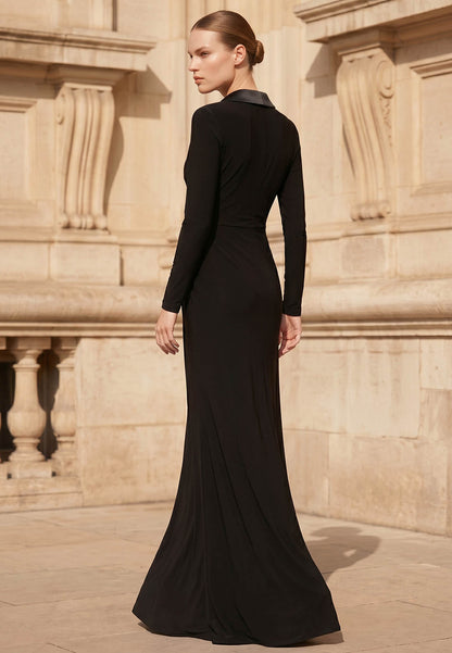 Black Long Sleeves V-neck Slit Evening Dress