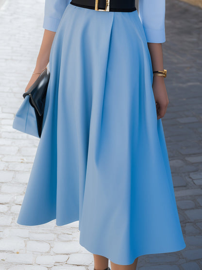 Belted Two-Tone Faux-Layered Midi Dress