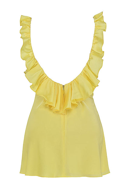 Pretty Sheath V Neck Yellow Short Homecoming Dress with Ruffles