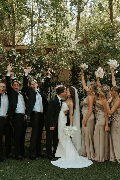 Beautiful Mermaid Strapless White Wedding Dress with Button Up