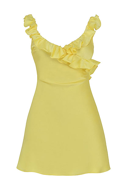 Pretty Sheath V Neck Yellow Short Homecoming Dress with Ruffles