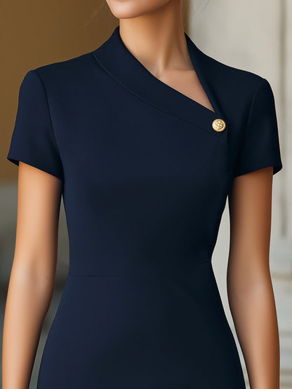 Elegant Asymmetric Collar Fitted Mini Dress