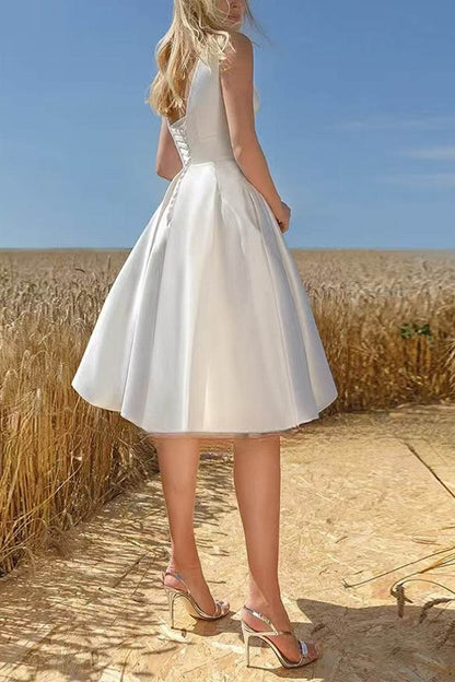 Elegant Sleeveless Satin Wedding Dress for Civil & Garden Weddings