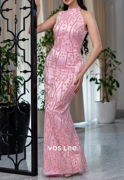 Sexy & Hot Halter Fully Beaded Sequins Long Mermaid Evening Dresses