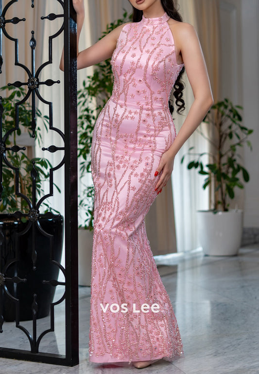 Sexy & Hot Halter Fully Beaded Sequins Long Mermaid Evening Dresses