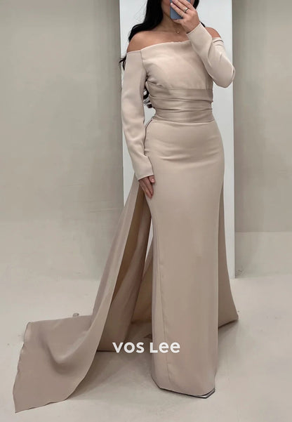 Classic Long Sleeve Off the Shoulder Ruched Mermaid Evening Dresses with Sweep Train