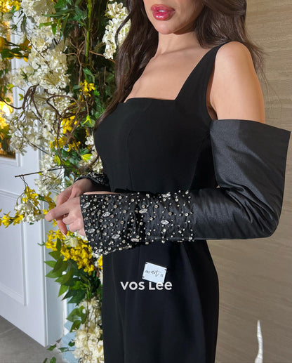 Long Sleeve Square Rhinestone Embellished Satin Jumpsuit