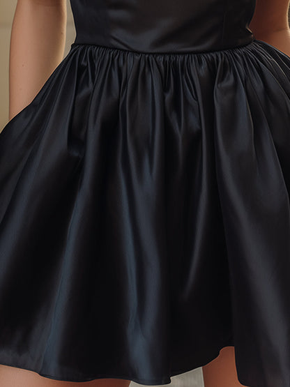 Elegant High-Neck Satin Bubble Mini Dress