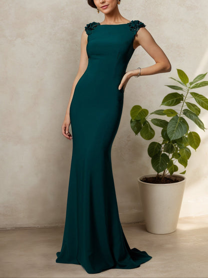 Trumpet/Mermaid Flower Cap Sleeves Sweep/Brush Train Mother Of The Bride Dress