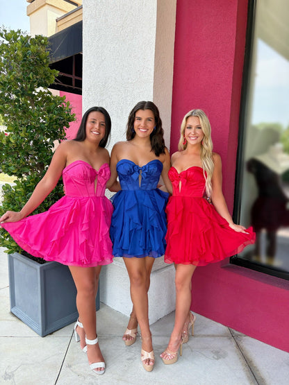 Cute A Line Sweetheart Red Tulle Short Homecoming Dress with Bowknot