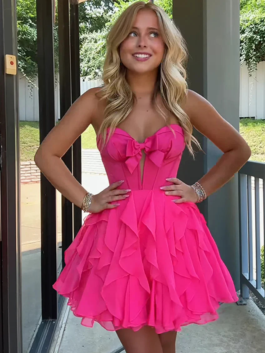 Cute A Line Sweetheart Red Tulle Short Homecoming Dress with Bowknot