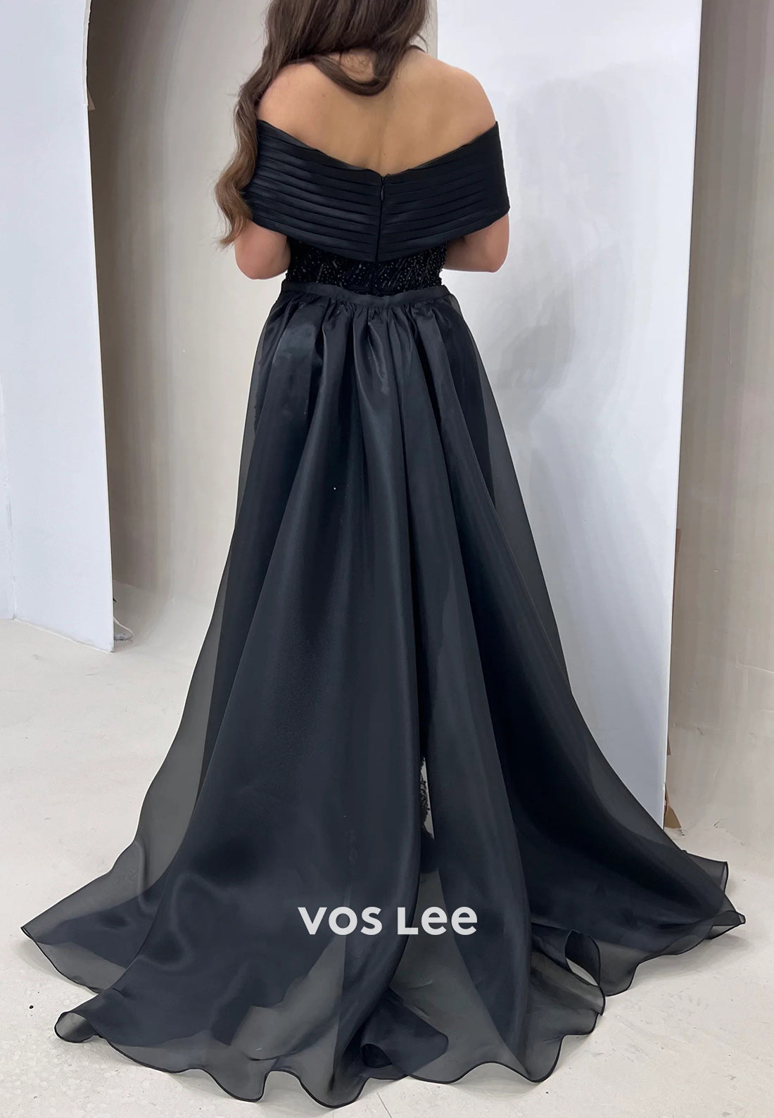 Classic Off the Shoulder Fully Beaded Pleated Mermaid Evening Dresses with Court Train