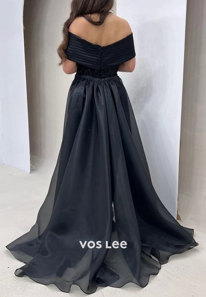Classic Off the Shoulder Fully Beaded Pleated Mermaid Evening Dresses with Court Train
