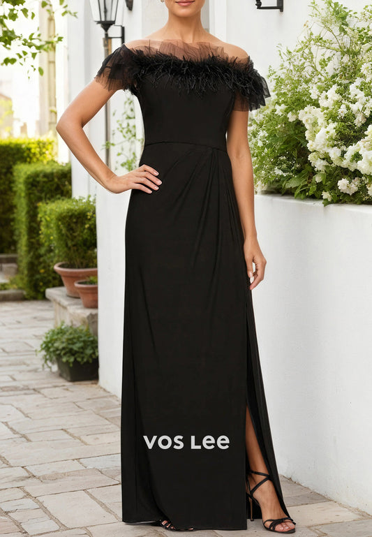 Sexy and Sleek Off the Shoulder Floor-Length Pleated Sheath Mother of Bride Dresses
