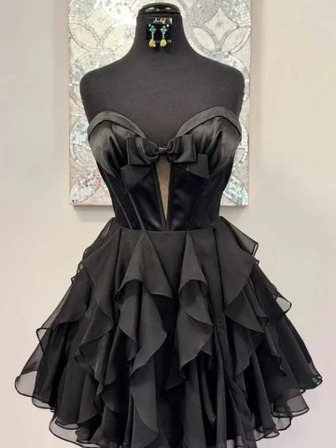 Cute A Line Sweetheart Red Tulle Short Homecoming Dress with Bowknot