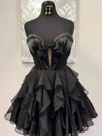 Cute A Line Sweetheart Red Tulle Short Homecoming Dress with Bowknot