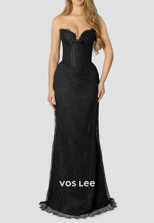 Sexy & Hot Sweetheart Appliques Lace Sheath Long Evening Dresses with Sweep Train