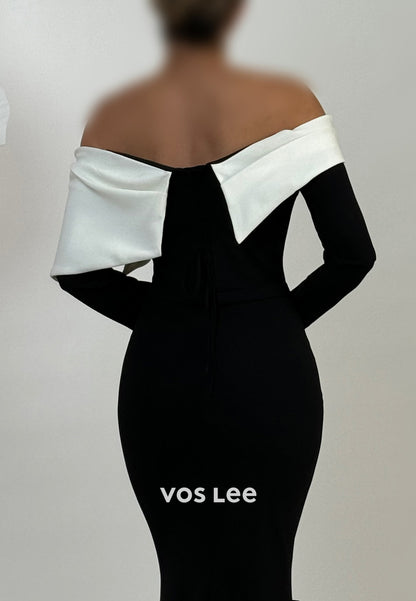 Sexy and Sleek Long Sleeve Off the Shoulder Mermaid Evening Dresses with Sweep Train