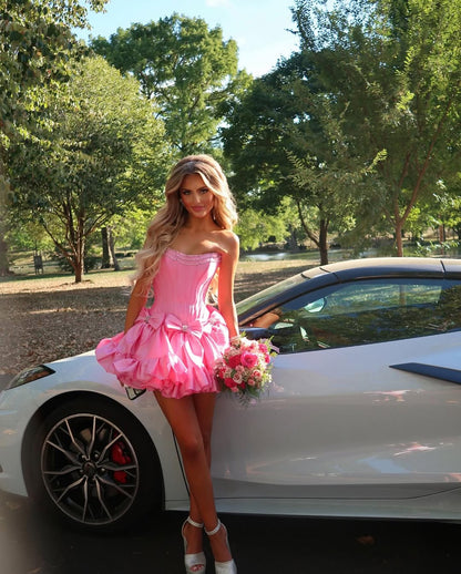 Cute A Line Strapless Hot Pink Short Homecoming Dress with Beading